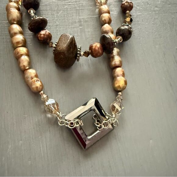 Tres Jolie 925 Sterling Silver Bronzite Pearl Beaded Necklace - Picture 5 of 9